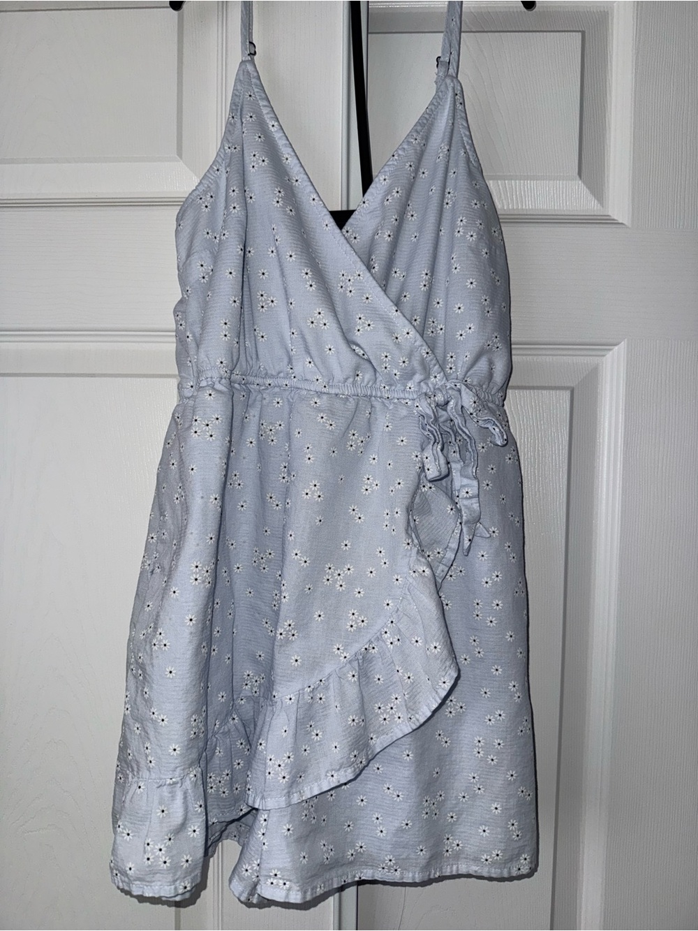 wild fable Light Blue Daisy Eyelet Wrap Mini Dress
